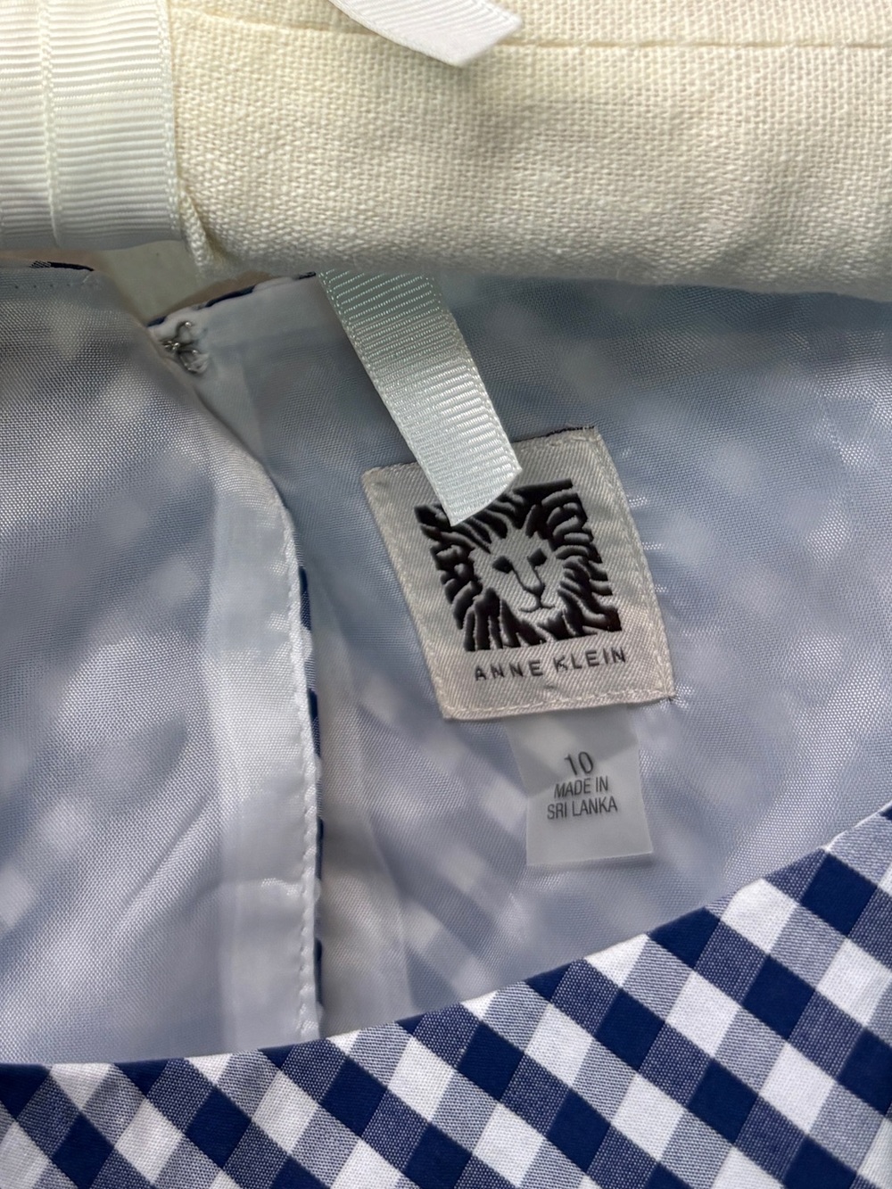 Anne Klein Sleeveless Navy and White Gingham Midi Dress - Picture 2 of 3